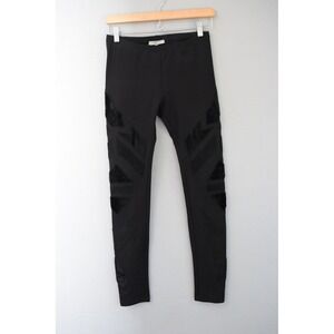 Amen Italy Pants Fitted 40 4 S Black Geometric Velvet Leather Women Avant Garde